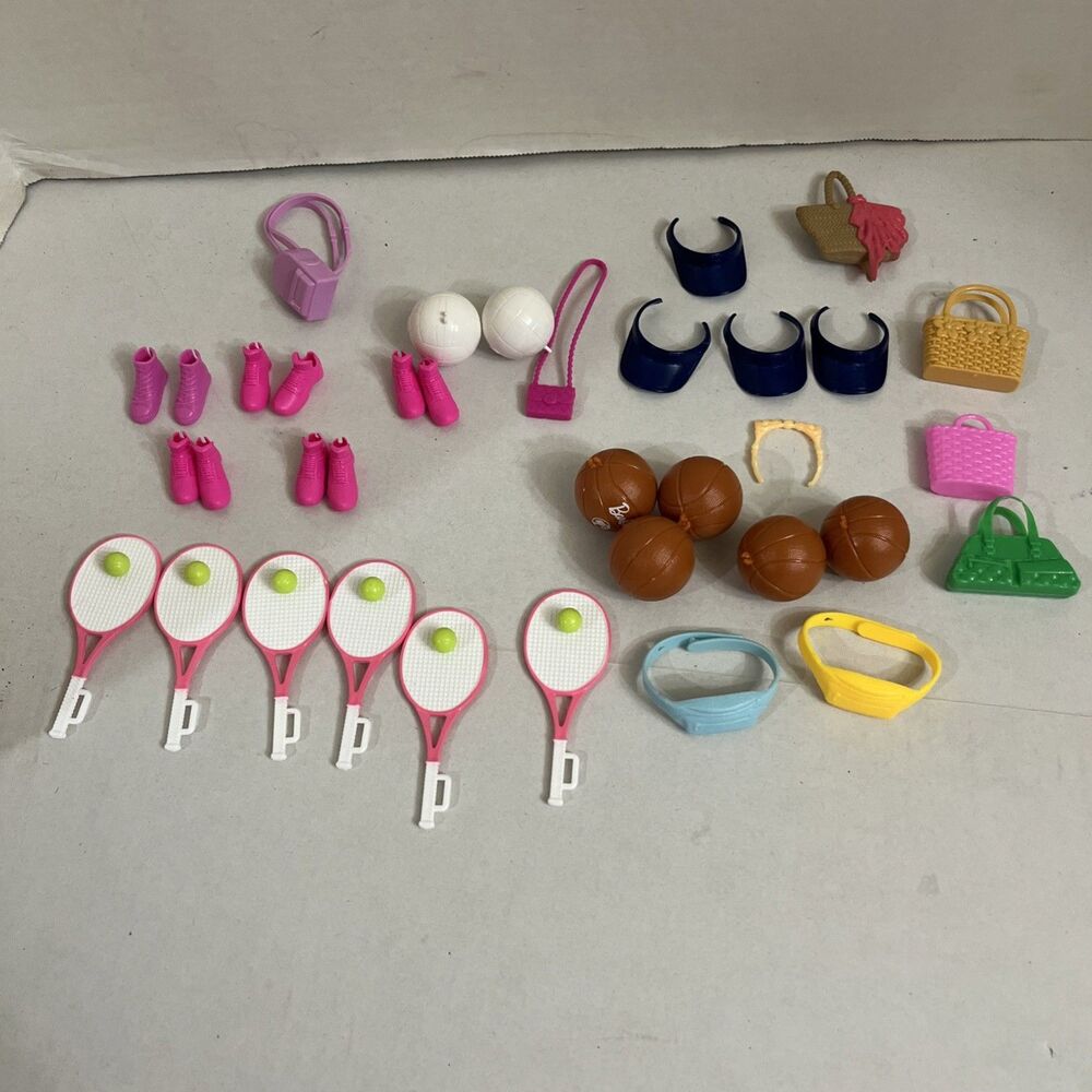 Barbie Accessories Lot Basket Balls Tennis Shoes Purses Volly Balls
